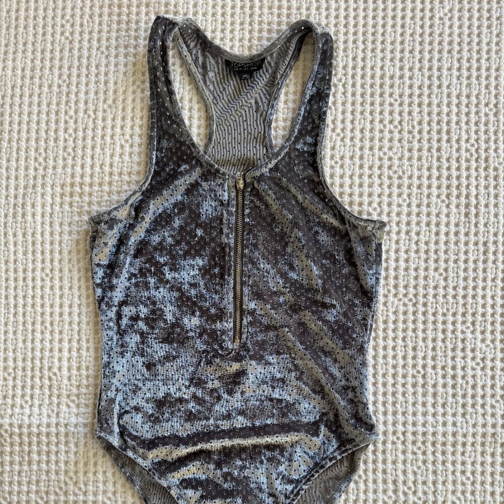 NWOT Top Shop Shiny Velvet Bodysuit Size 6